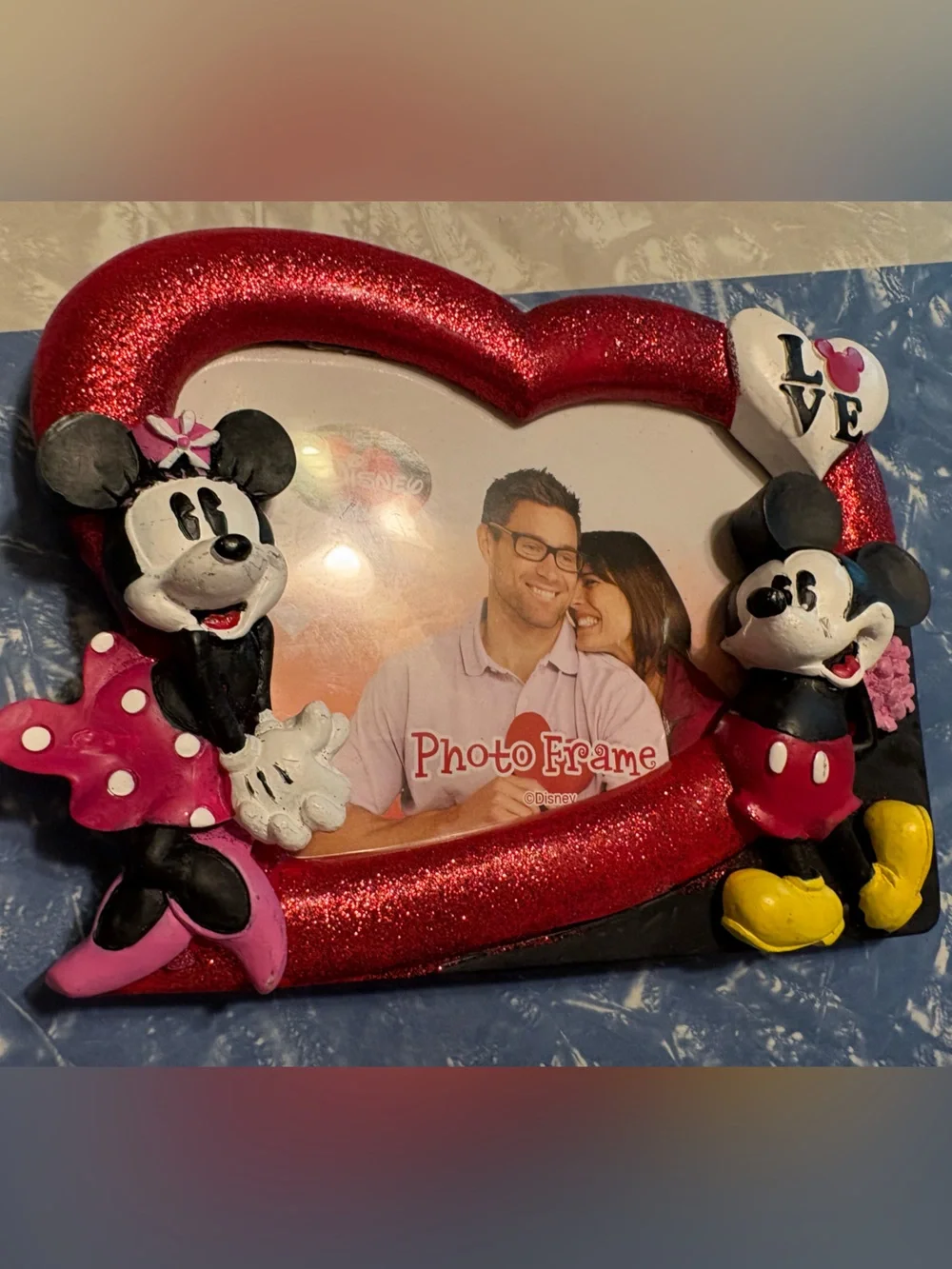 Disney Red Glitter Heart Mickey & Minnie Photo Frame